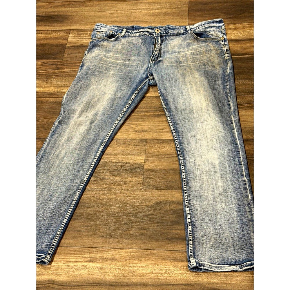 M. Society Men's Straight Fit Jeans Medium Wash Blue Denim 5-Pocket Logo 44x32